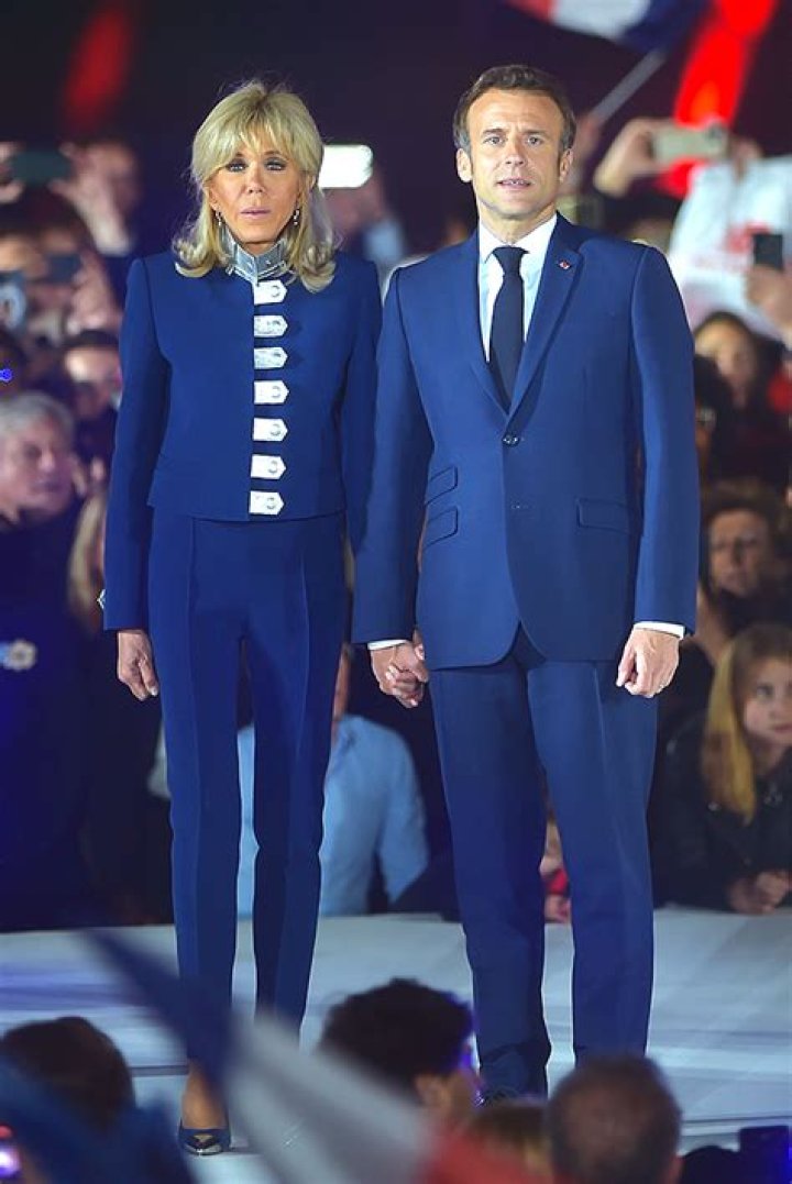 France’s First Lady, Brigitte Macron, Stuns In Blue Pantsuit At Husband’s Election Rally