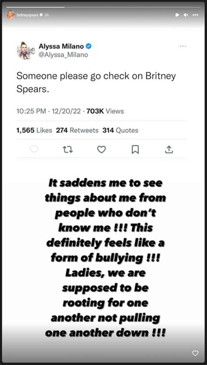 Britney Spears Accuses Alyssa Milano Of ‘Bullying’ After Actress’ Tweet Asking To ‘Check On’ Her