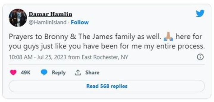 Damar Hamlin Sends ‘Prayers’ To Bronny James & Family After Cardiac Arrest: ‘Here For You’