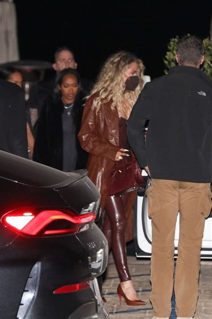 Khloe Kardashian Rocks Brown Leather Bustier & Leather Coat For Glam Night Out With Friends