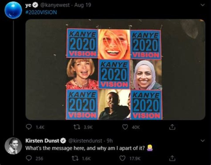 Kirsten Dunst Asks Kanye West Why She’s ‘Apart’ of His 2020 Vision After He Uses Her Face For His Campaign