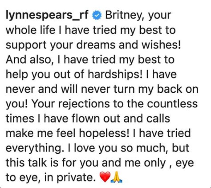 Lynne Spears Responds To Britney’s Bombshell Memo: I’ll ‘Never Turn My Back On You’