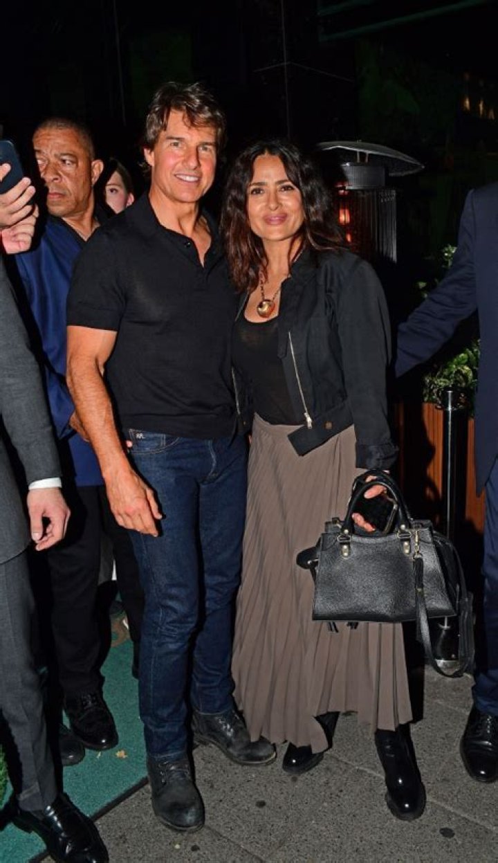 Salma Hayek Wears Sheer Top For Dinner With Tom Cruise & Husband Francois-Henri Pinault