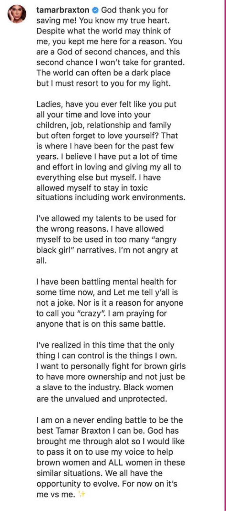 Tamar Braxton Thanks God For Saving Her Life & Says She Won’t Take 2nd Chance For Granted