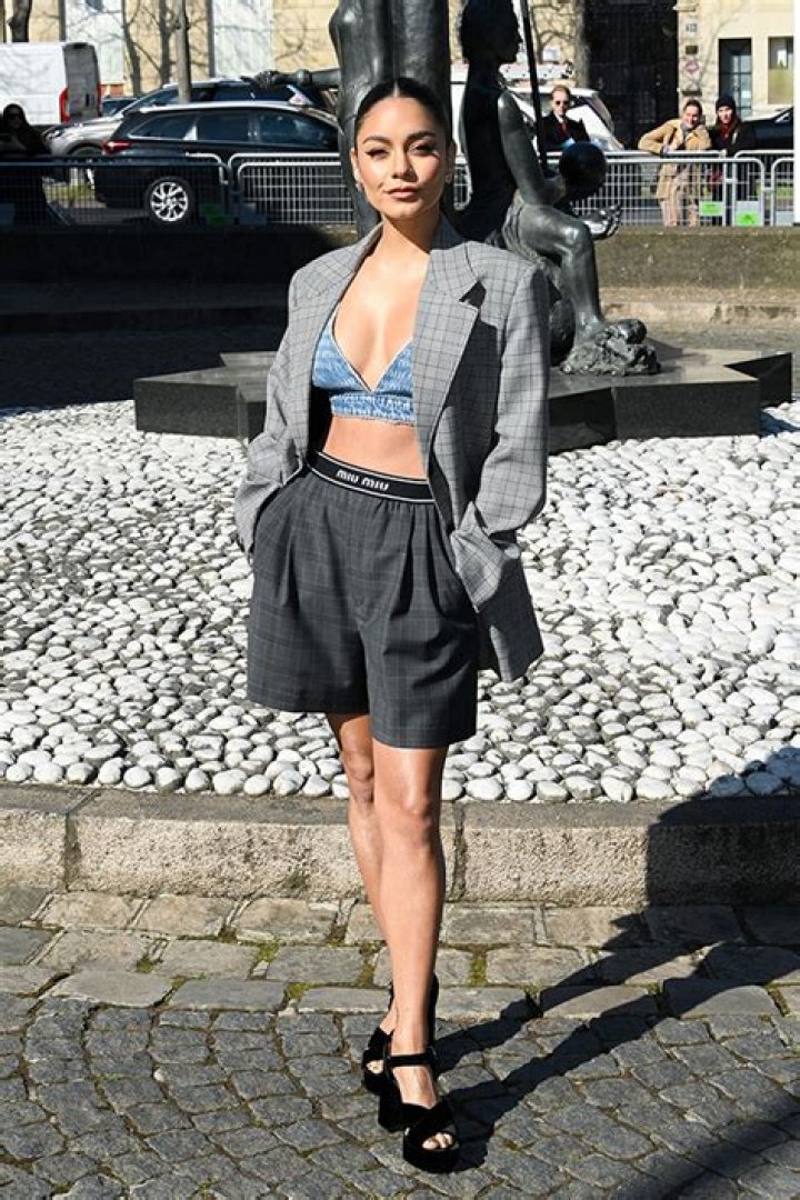 Vanessa Hudgens Rocks Plunging Crop Top & High-Waisted Shorts For Miu Miu Show – Photos